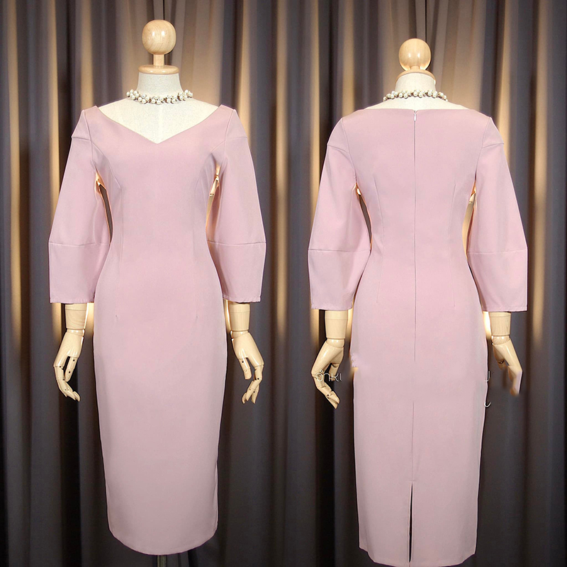 kudapy เดรสสั้นสีขาว/สีชมพูเข้ม/สีชมพูอ่อน/สีเขียวมิ้นท์/สีกรมท่า ทรงเรียบหรู ลัคชูรี่ลุคมากๆคอวี แขนศอก ใส่สบายกระโปรงสอบ ผ่าหลังเดินง่าย