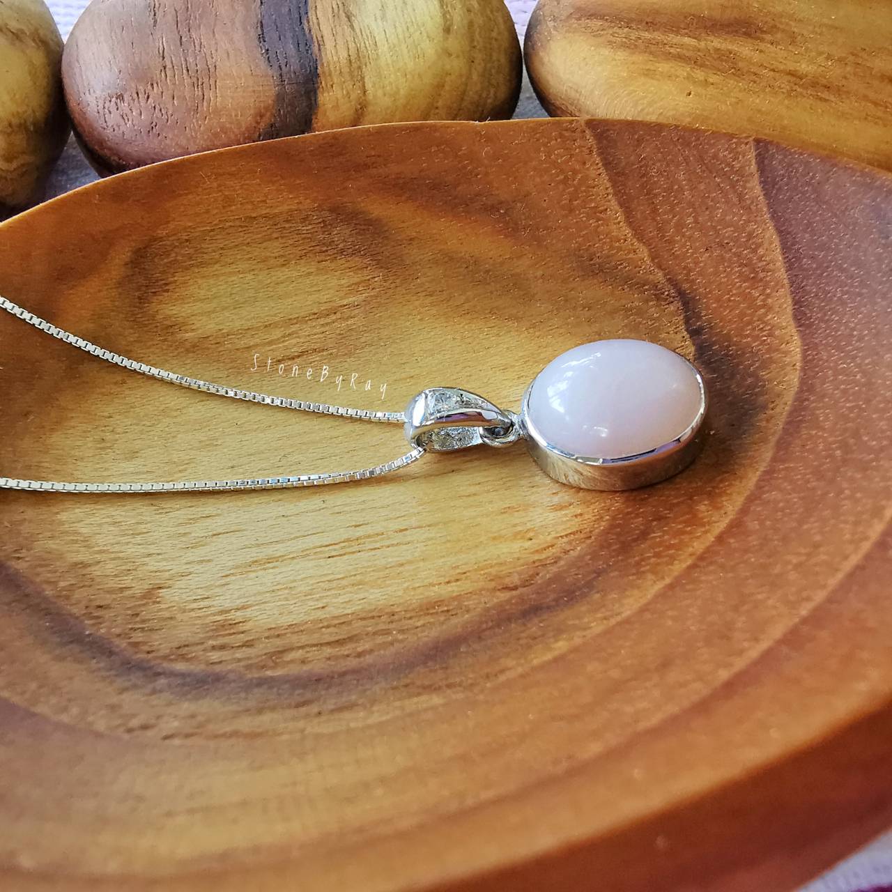 สร้อยคอเงินจี้หินพิ้งโอปอล Pink Opal