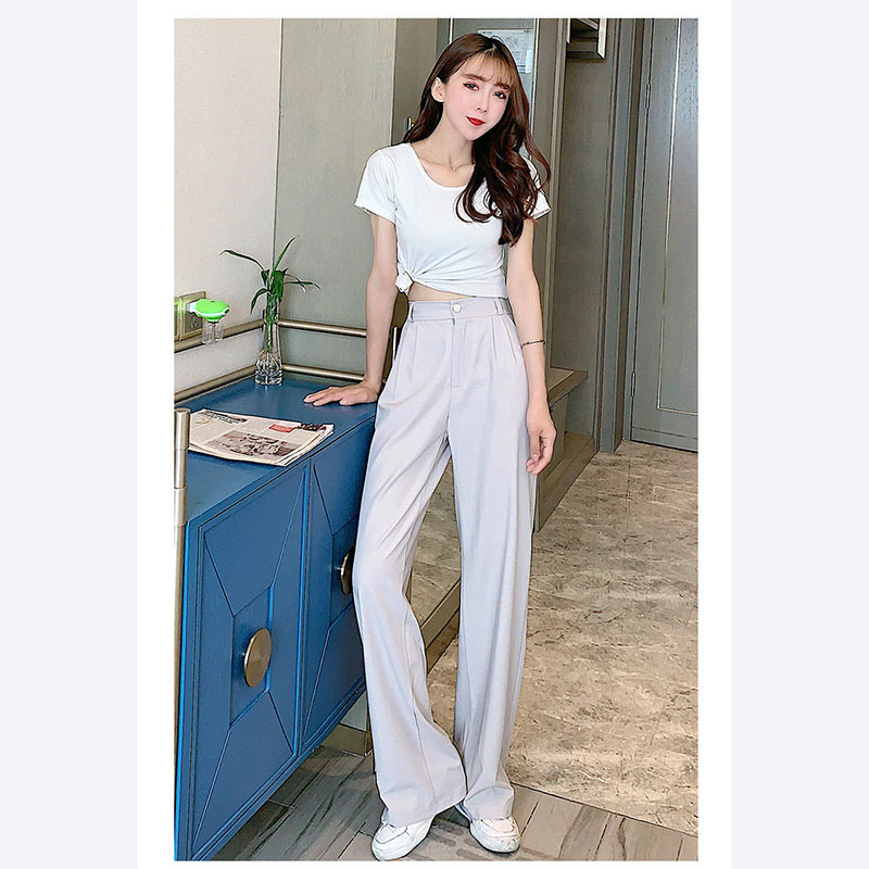 kudapy กางเกงแฟชั่นขายาว เอวยางยืดด้านหลัง แต่งกระดุมหน้าและมีซิปรูด กระเป๋าสองข้างล้วงได้