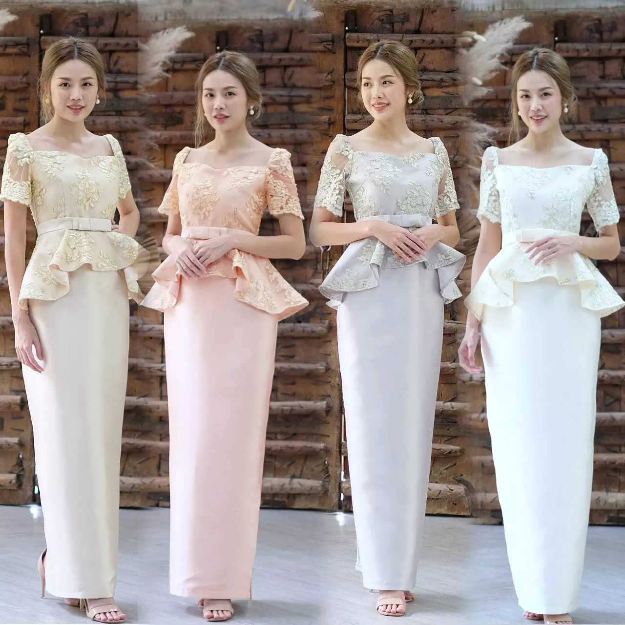 kudapy เซตไปงานแต่ง เสื้อ+กระโปรงไหมอิตาลี สีครีมทอง สีเทา สีชมพู งานตัดเย็บอย่างดี สีสวยมาก ใส่ได้ทุกงานจร้า