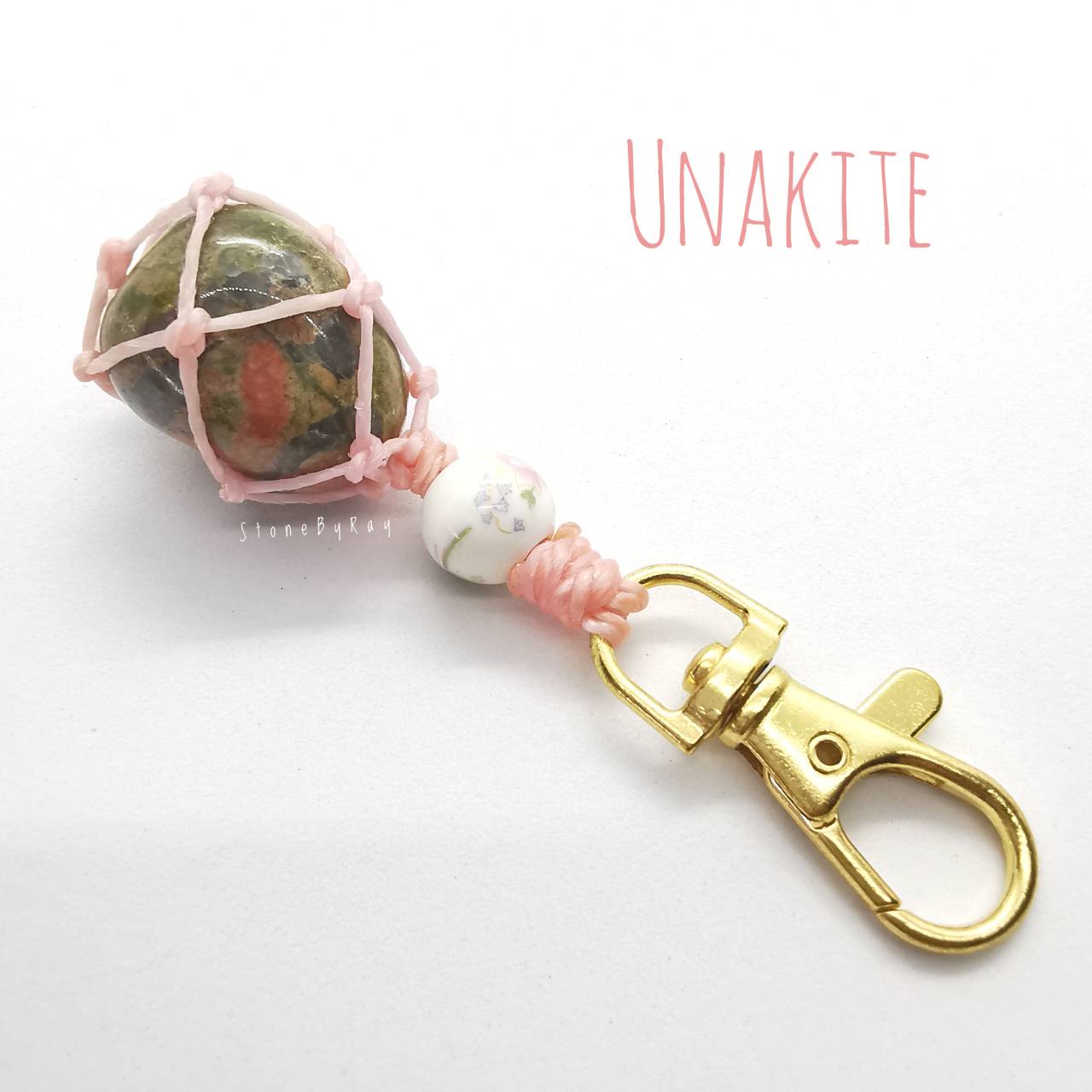 พวงกุญแจเชือกถักหินยูนาไคต์ Unakite