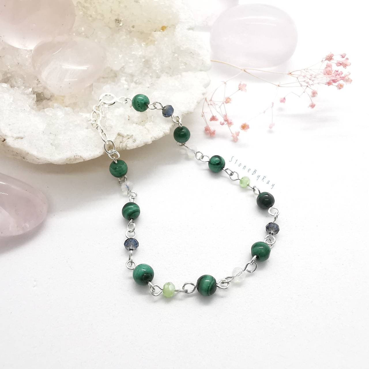 สร้อยข้อมือเงินหินมาลาไคต์(Malachite)