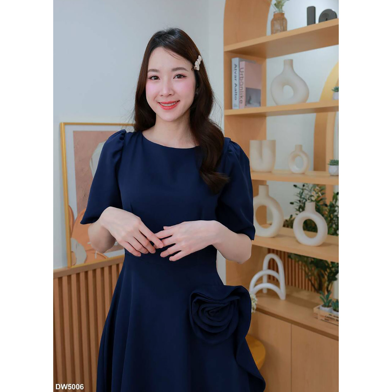 kudapy เดรสสั้นปกใบบัวกระโปรงทรงบาน