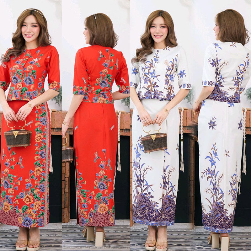 kudapy ชุดเซทลายดอกไม้สีขาว/สีแดง ชุดใส่ออกงาน ไปงานสวยดูดี