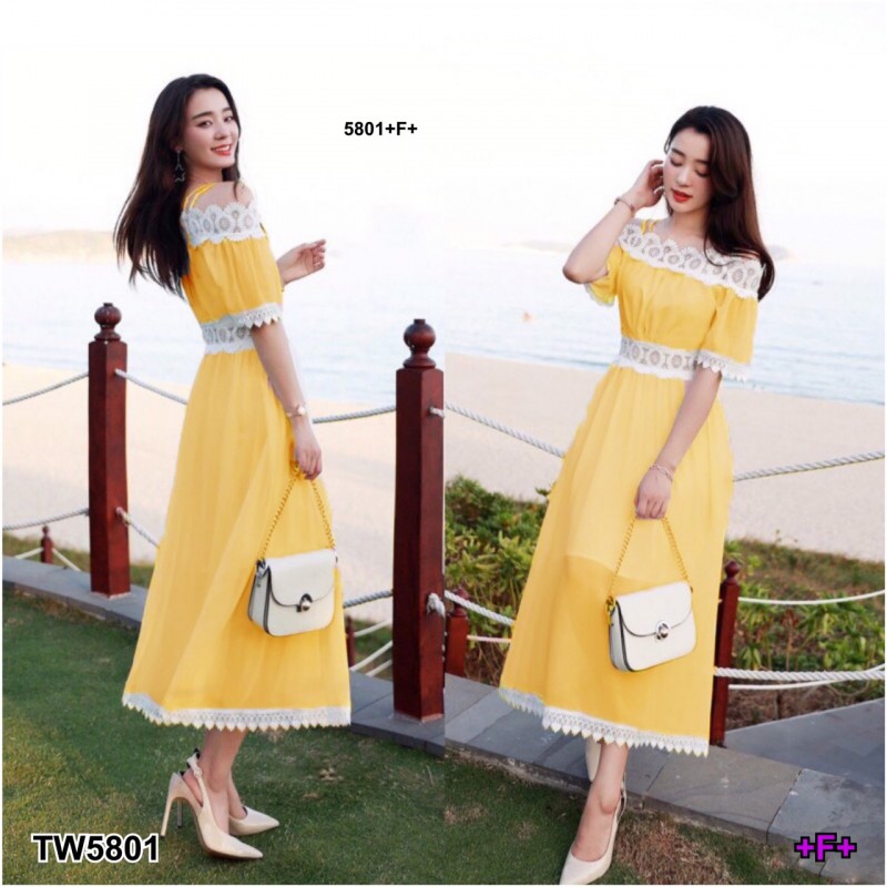 kudapy เดรสตัวยาวสีขาว ชมพู ดำ แดง เหลือง สายเดี่ยว2เส้น ดีไซน์ปาดไหล่ ผ้าชีฟอง ปาดไหล่ลูกไม้ถักทออย่างละเอียด