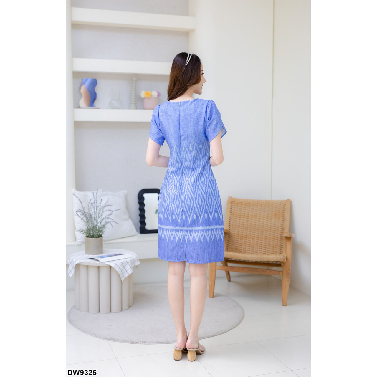 kudapy เดรสสั้นสีชมพู/สีฟ้า/สีม่วง ผ้าไทยพิมพ์ลายทอ ใส่ออกงานสวยดูดี