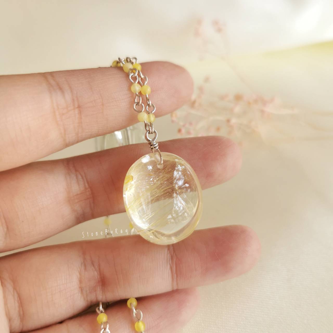 สร้อยคอเงินจี้อาเกต+จี้ไหมทอง