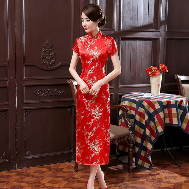 kudapy ชุดกี่เพ้าสีทอง/สีครีม/สีฟ้า/สีแดง/สีไวน์แดง ผ้าไหมจีน ใส่สบายสวยดูดี