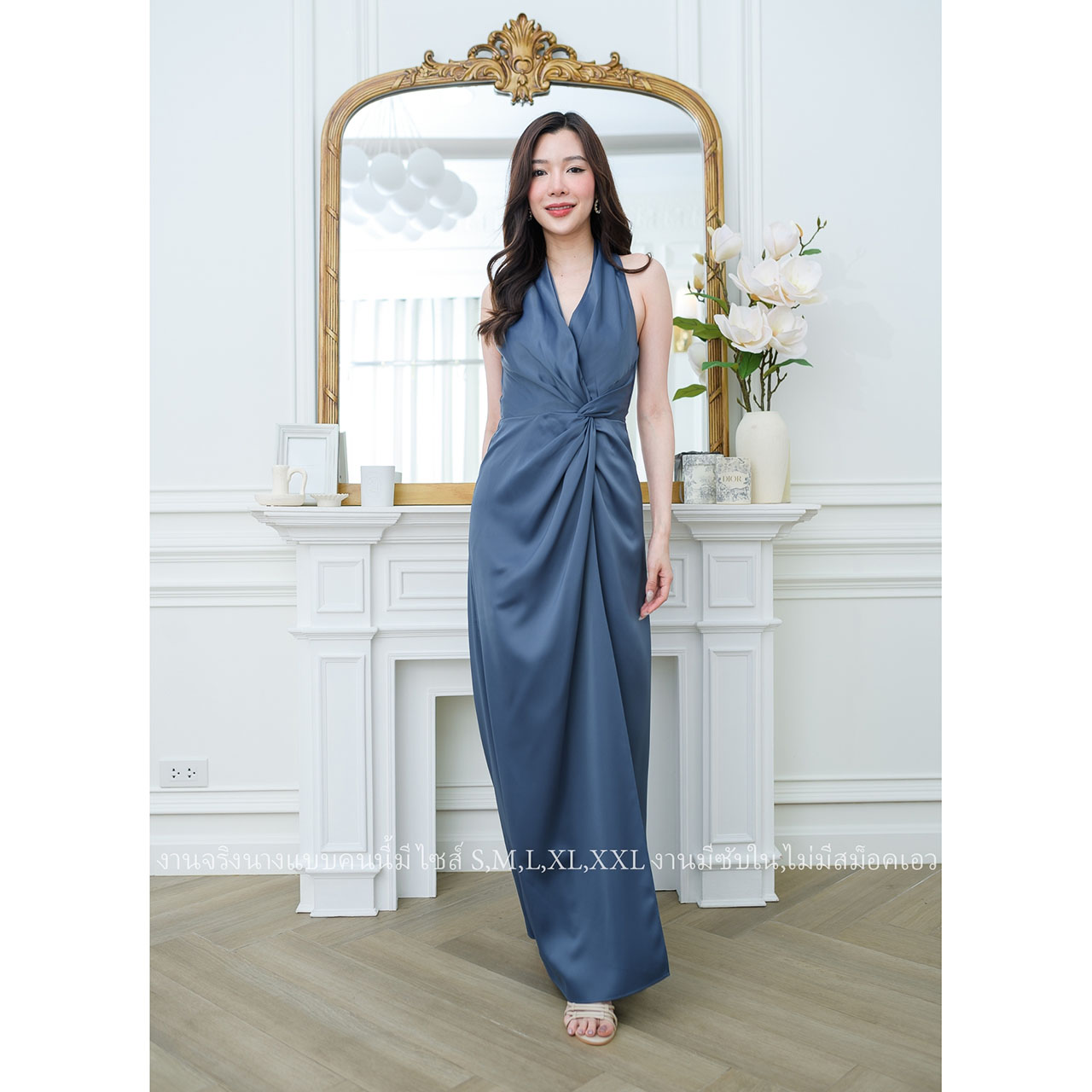 kudapy ชุดราตรียาวแต่งมัดเอวงานพรีเมี่ยมผ้าเครปซาติน ซับในตามสี งานซิปหลัง