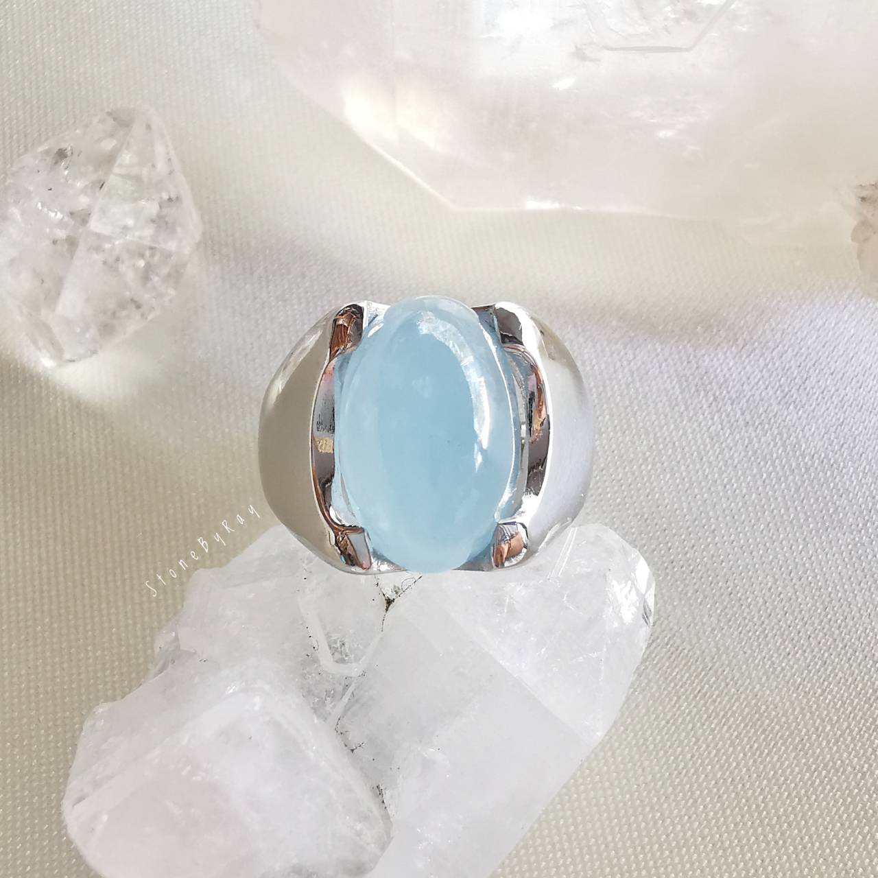 แหวนเงินหินอความารีน Aquamarine