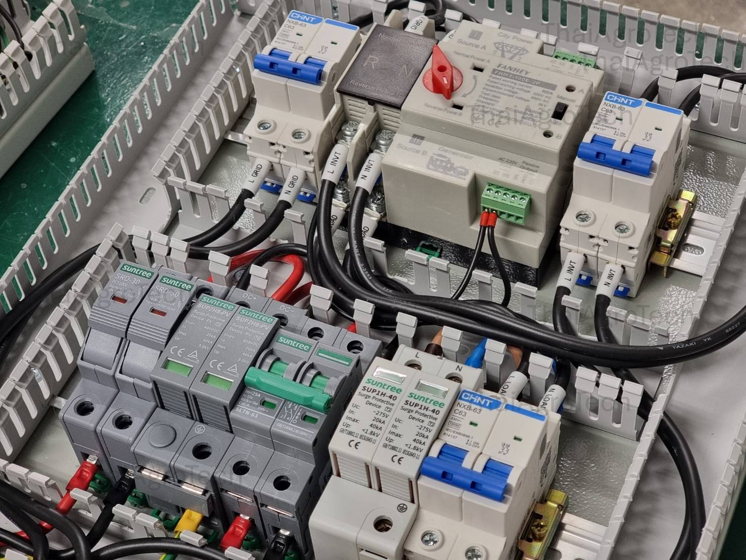 AC-DC Combiner On/Off-Grid Hybrid DC 1 String 800V, MCB BATT 500V 125A , 220V 1Phase, ATS (สลับไว) ตู้คอมบายเนอร์ สำหรับระบบโซล่าเซลล์ออนออฟกริดไฮบริด ดีซี 800โวลต์ เอซี 220โวลต์1 เฟส