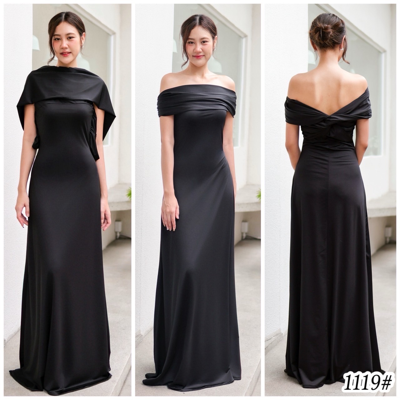 kudapy ชุดราตรีสุดหรู ออกงานปังๆ ใส่ได้หลายแบบ เปิดบ่า/คล้องคอ/เกาะอก กระโปรงทรงเอ เนื้อผ้า ไลคราหนา สวยพริ้ว