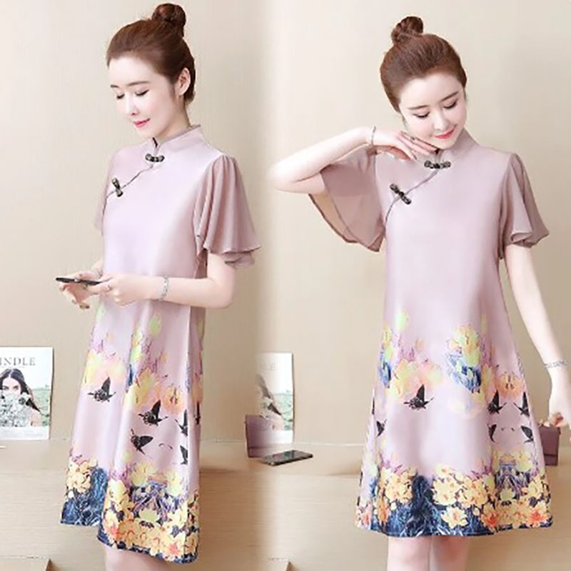 kudapy ชุดเดรสสั้นสีชมพู ชุดจีนผ้าใส่สบาย ชุดลำลอง ใส่ออกงานสวยดูดี