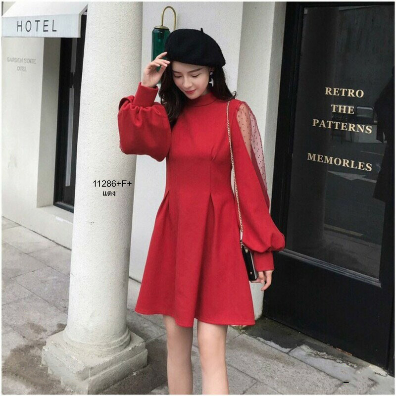 kudapy เดรสสั้น แขนยาว แขน 2 ข้างแต่งซีทรู เดรสงานผ้าซาร่า ด้านหลังผูกโบว์สวย ดูเก๋ เอวไม่สม็อค ช่วงกระโปรงบานสวยน่ารัก