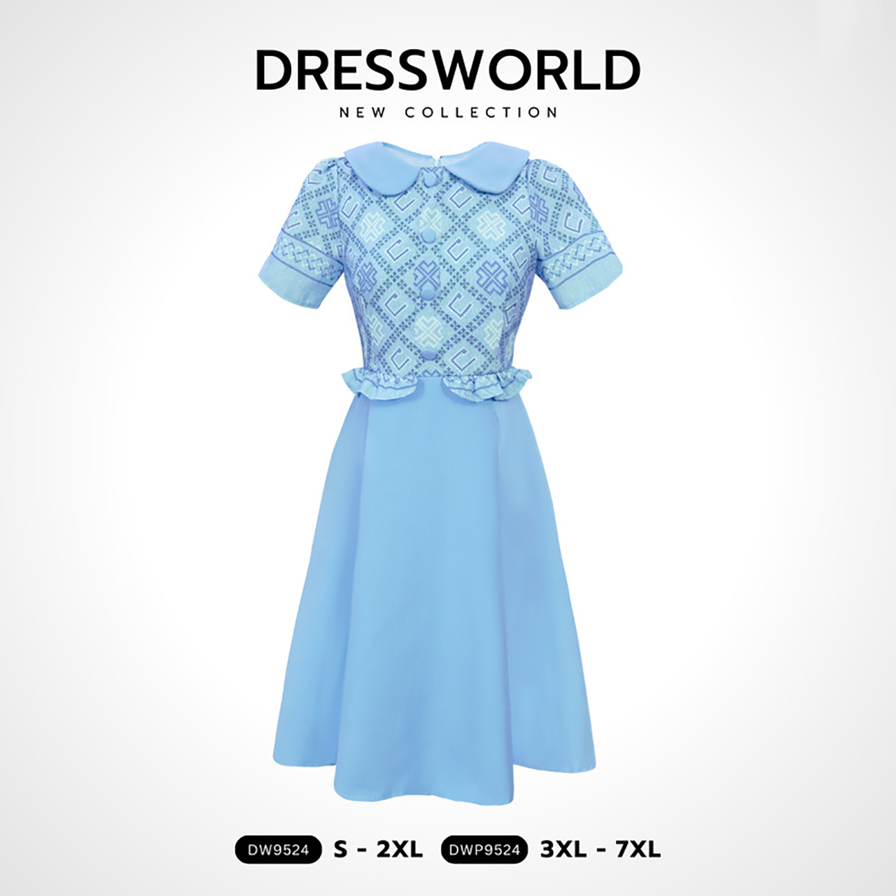 kudapy เดรสสั้นสีฟ้า/สีขาว/สีกรม/สีชมพู แต่งเสื้อลายไทยกระโปรงบาน ใส่สบายสวยดูดี