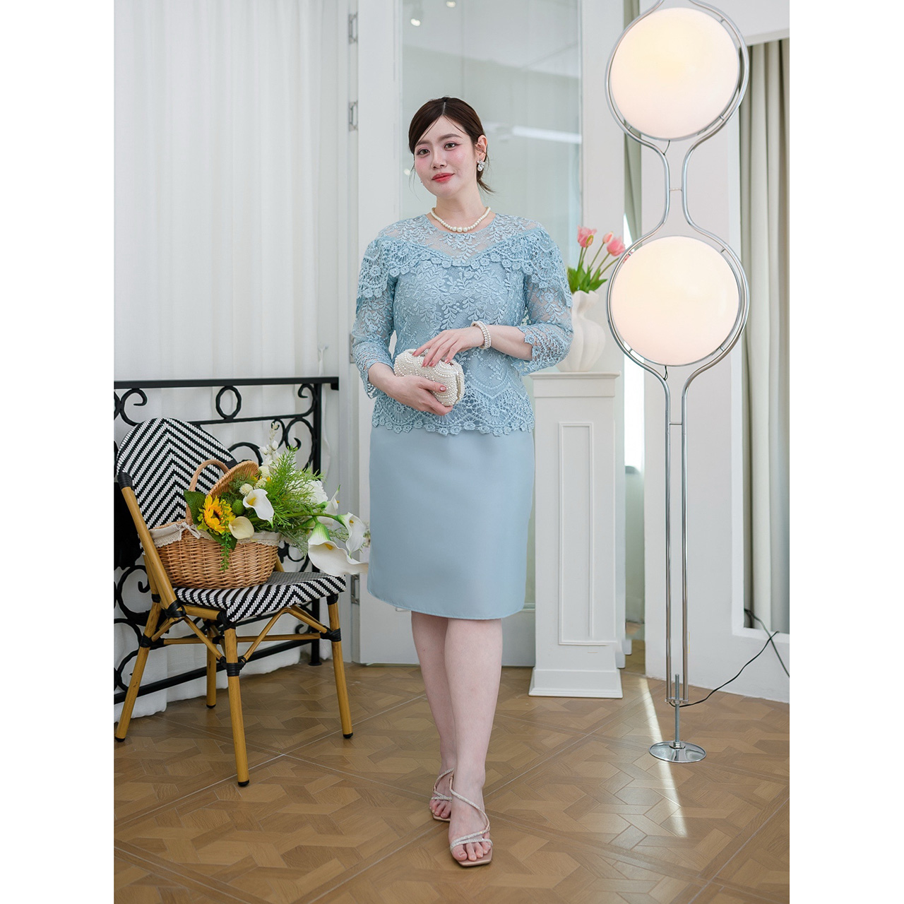 kudapy เดรสผ้าไหมลูกไม้แต่งไหล่ระบายแบบสวยเก๋ งานแขนห้าส่วนลูกไม้นิ่มไม่ระคายผิว