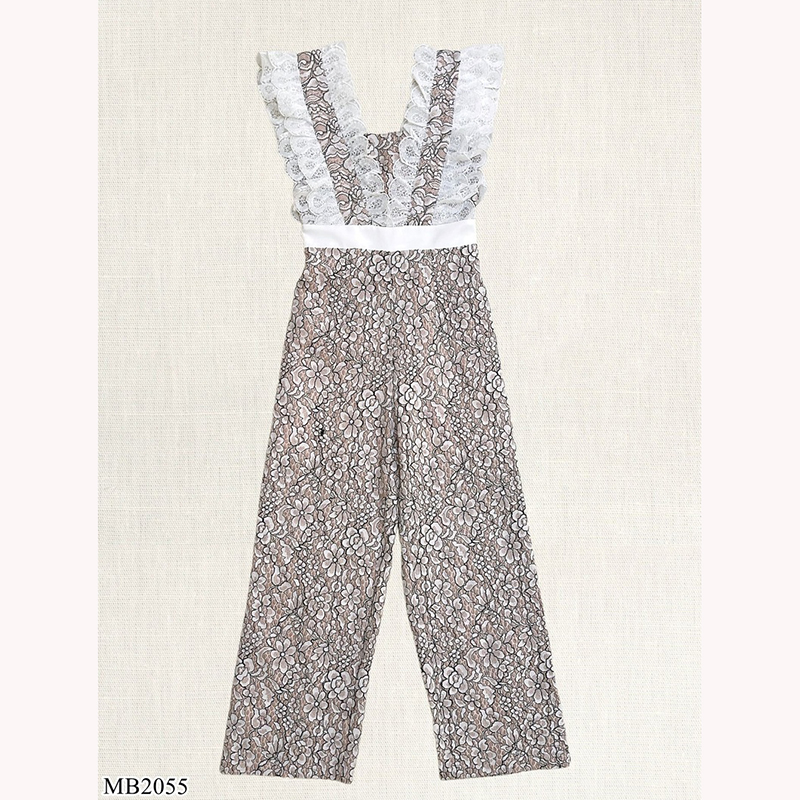 kudapy จั๊มสูทขายาวสีขาว ลูกไม้แขนกุดระบาย