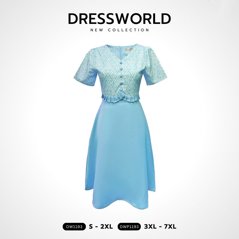 kudapy เดรสสั้นสีชมพู/สีฟ้า/สีม่วง กระโปรงบานผ้าพื้นเสื้อลายไทย