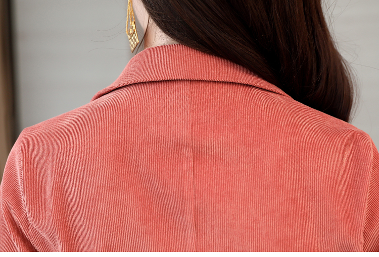 ชุดเดรสสีอิฐ ผ้าลูกฟูก แขนยาวสี่ส่วน