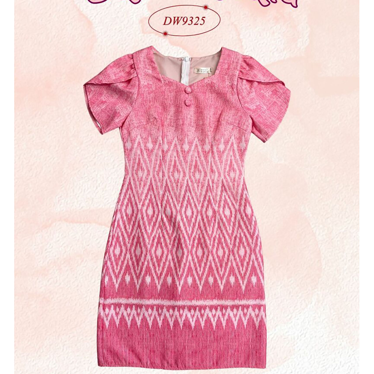 kudapy เดรสสั้นสีชมพู/สีฟ้า/สีม่วง ผ้าไทยพิมพ์ลายทอ ใส่ออกงานสวยดูดี