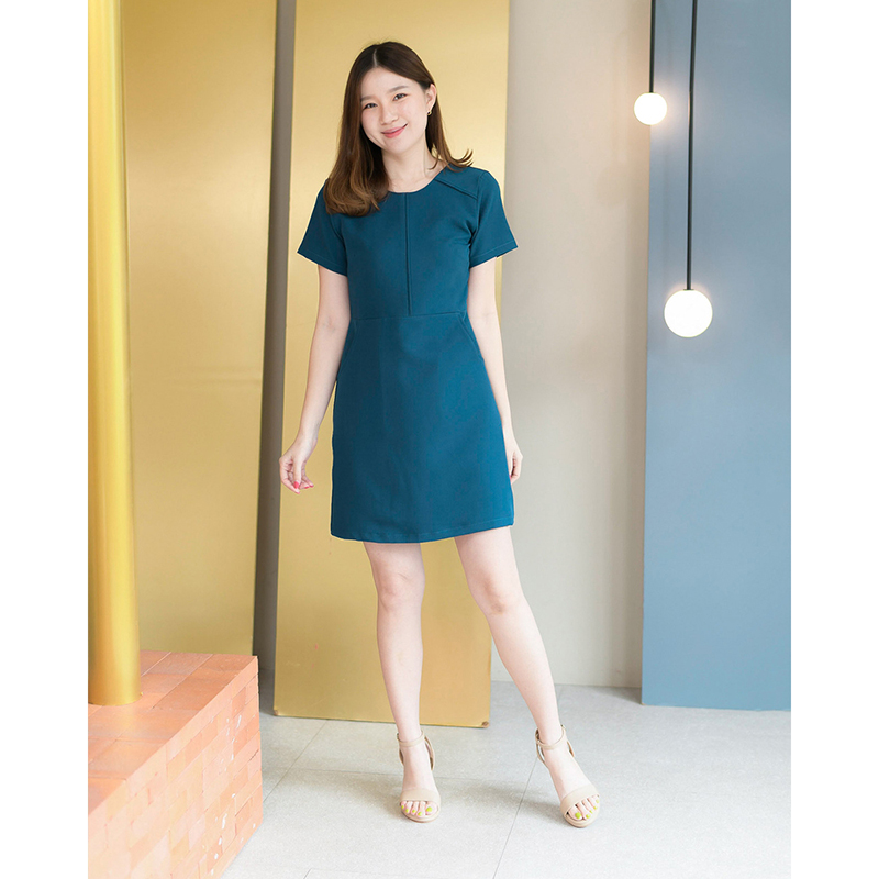 kudapy เดรสสั้นสีเขียวน้ำทะเล/สีน้ำตาล/สีเทาเข้ม มีซับในทั้งตัว ใส่สบายสวยดูดี