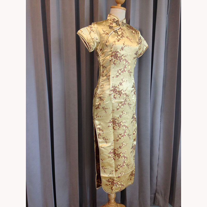 kudapy ชุดกี่เพ้าสีทอง/สีครีม/สีฟ้า/สีแดง/สีไวน์แดง ผ้าไหมจีน ใส่สบายสวยดูดี