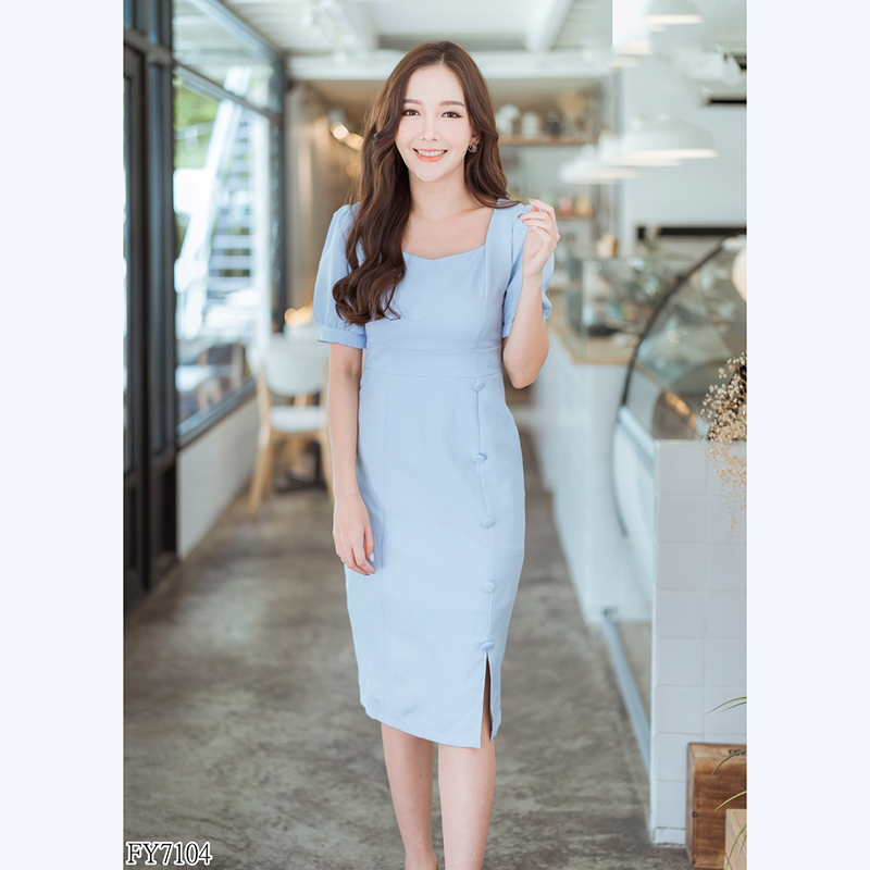 kudapyเดรสสั้นสีฟ้า/เขียว/กรมท่า ใส่ทำงานแต่งกระดุสวยดูดี