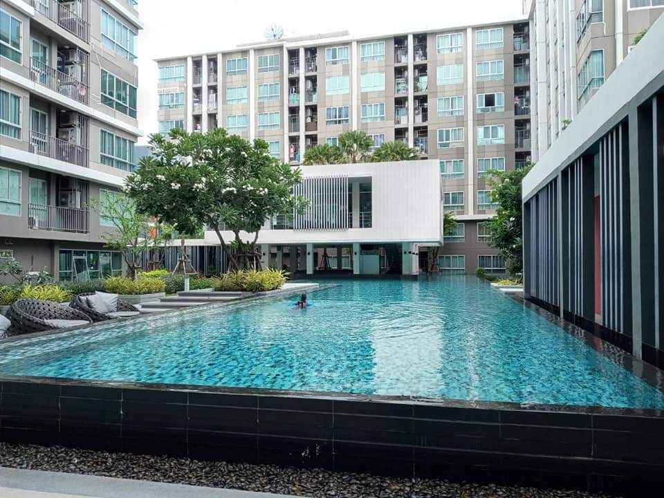 ปล่อยเช่าคอนโด dcondo Sukhumvit 109 (ดีคอนโด สุขุมวิท 109) - 1ห้องนอน 1ห้องน้ำ 1ห้องนั่งเล่น - ใกล้ BTS แบริ่ง - ขนาดห้อง 30 ตรม. ชั้น 2 ตึก B วิวสระ