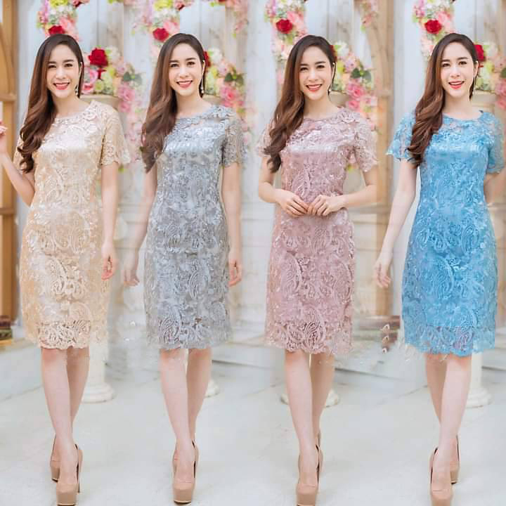 kudapy เดรสสั้นไปงานแต่งสีทอง สีเทา สีชมพู สีแดง เดรสสั้นคอกลม แขนสั้น ผ้าลุกไม้ปักเลื่อม ซับในผ้าซาตินเนื้อนิ่มอย่างดี