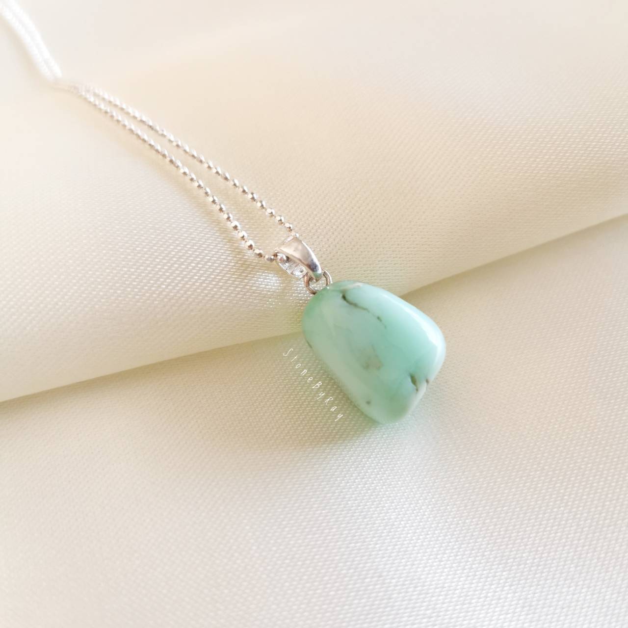 สร้อยคอเงินจี้หินคริสโซเพรส Chrysoprase
