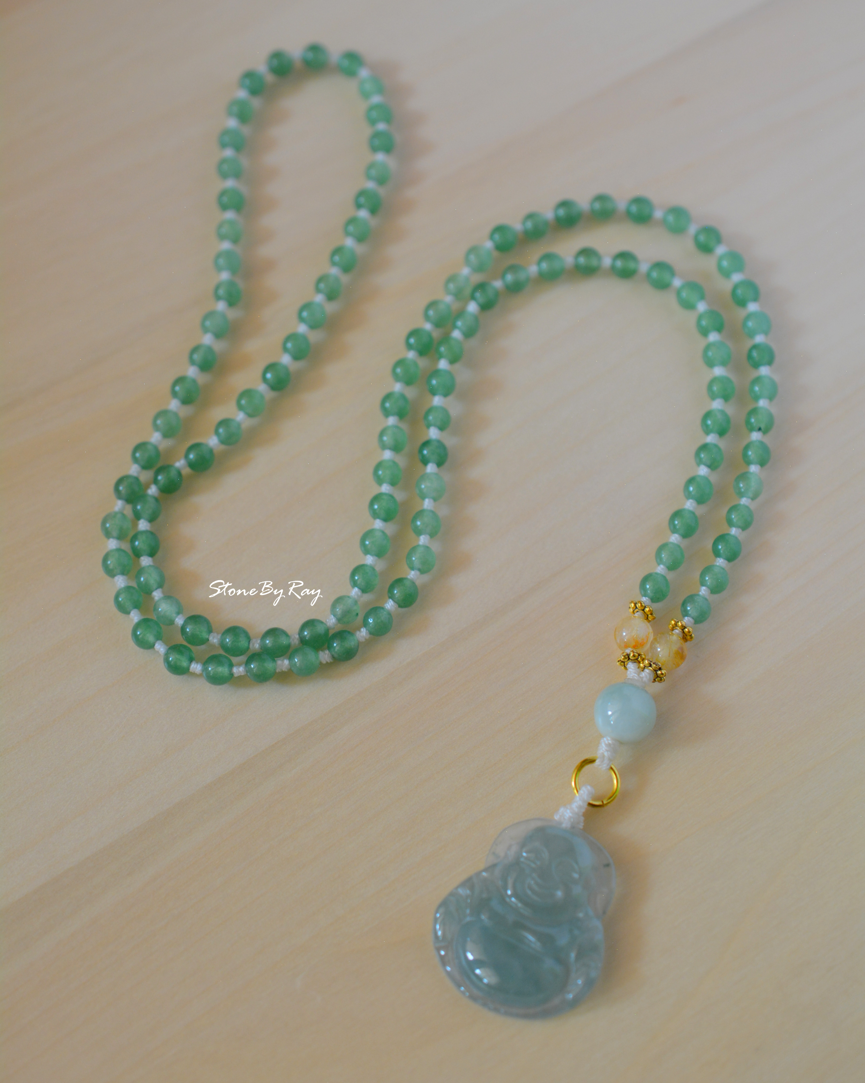 สร้อยคอมงคล108จี้พระสังกัจจายหยก(Happy Buddha)