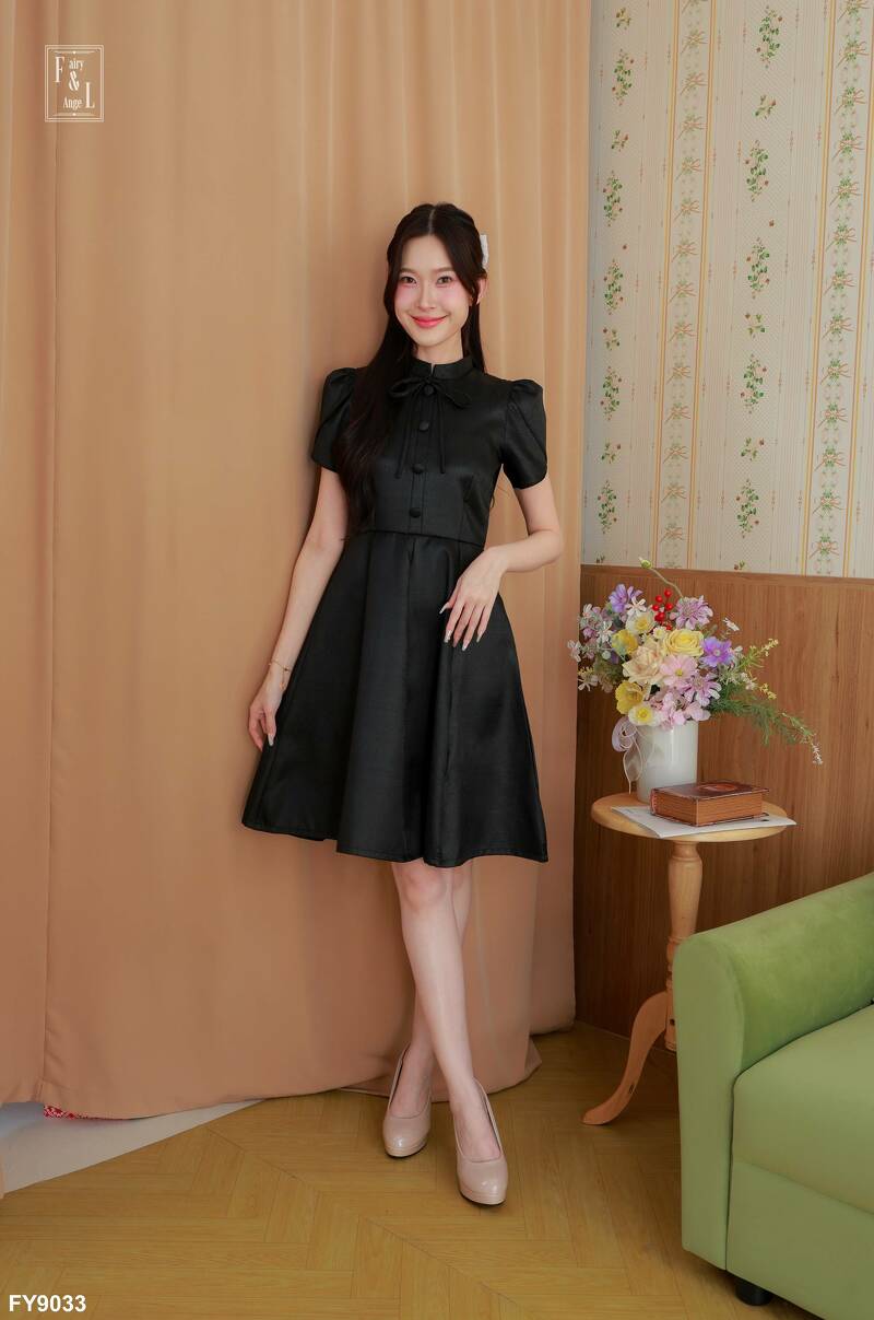 kudapy เดรสสั้นสีม่วง/สีเทา/สีเหลือง เดรสไทยทรงบานแขนกลีบบัว