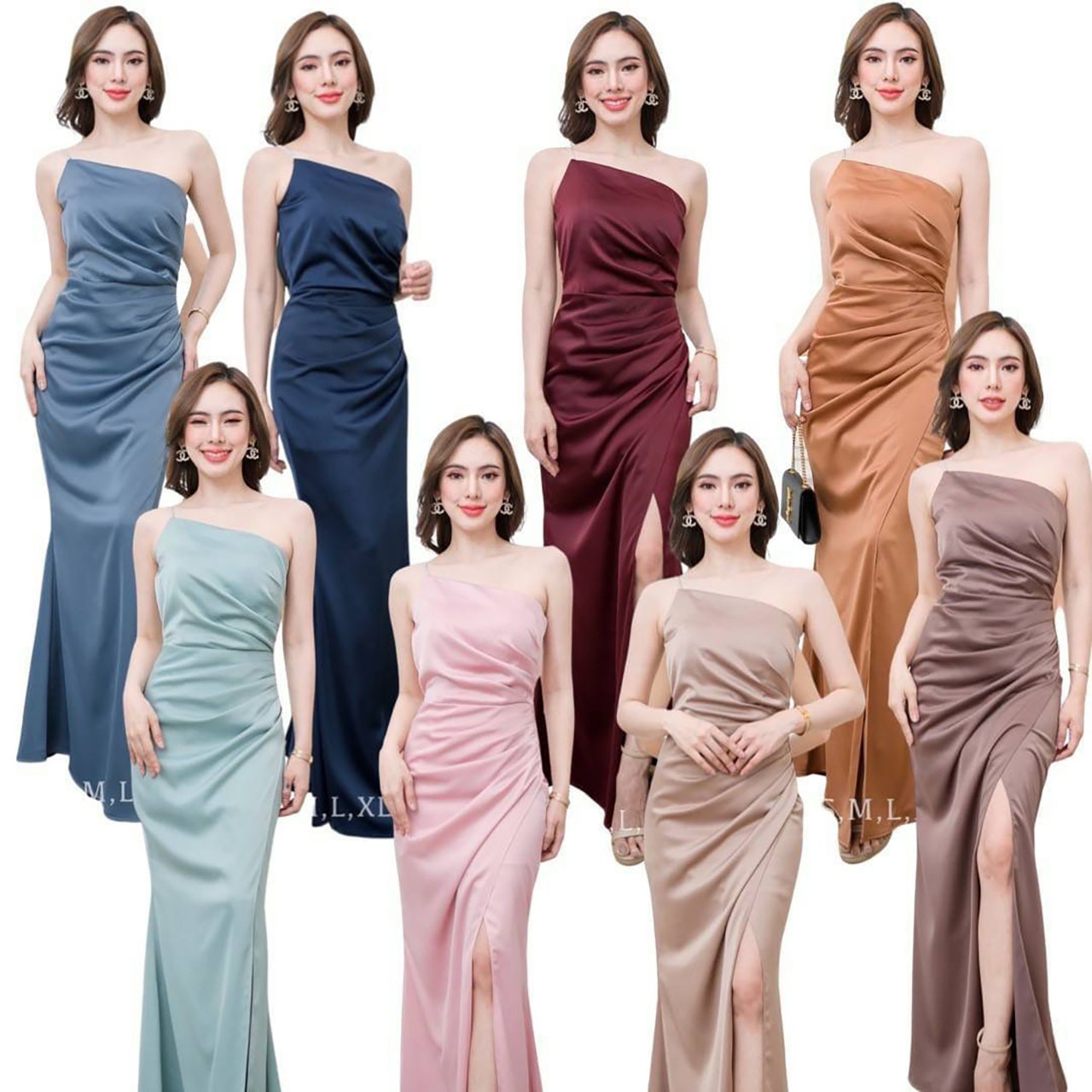 kudapy เดรสยาวสีชมพูกลีบบัว/สีชมพูเผือก/สีกรม/สีอื่นๆ เดรสใส่ออกงาน เปิดไหล่ ใส่สบายตัว