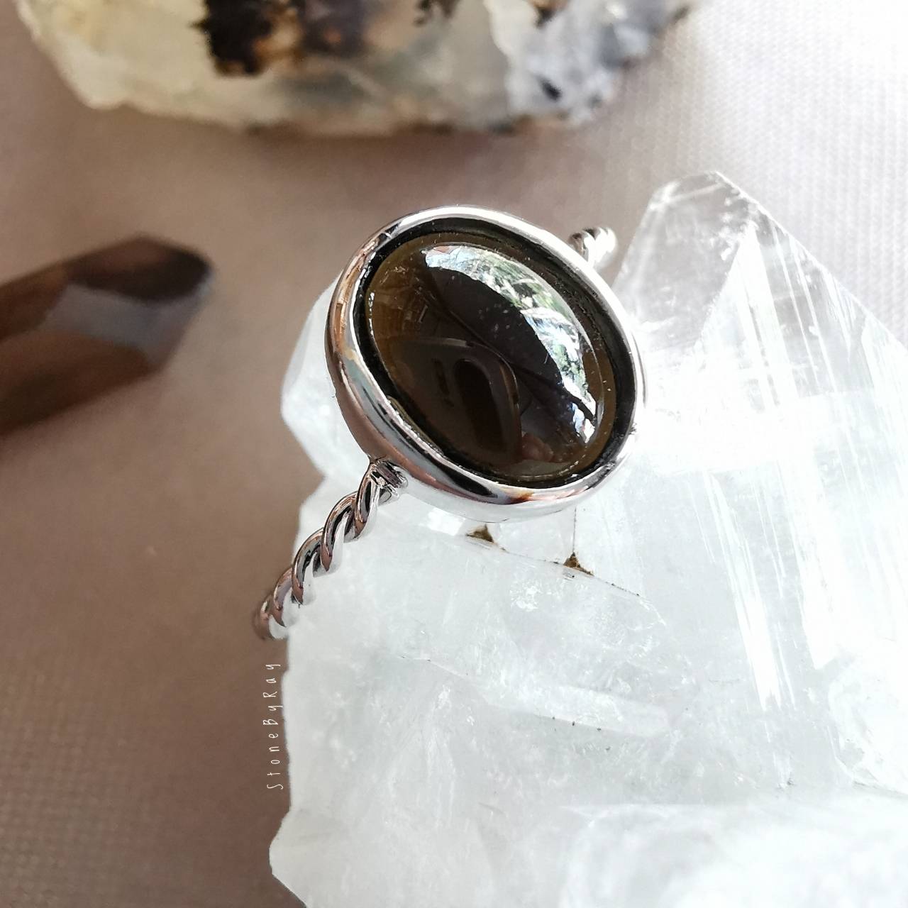 แหวนเงินหินสะเก็ดดาว Tektite