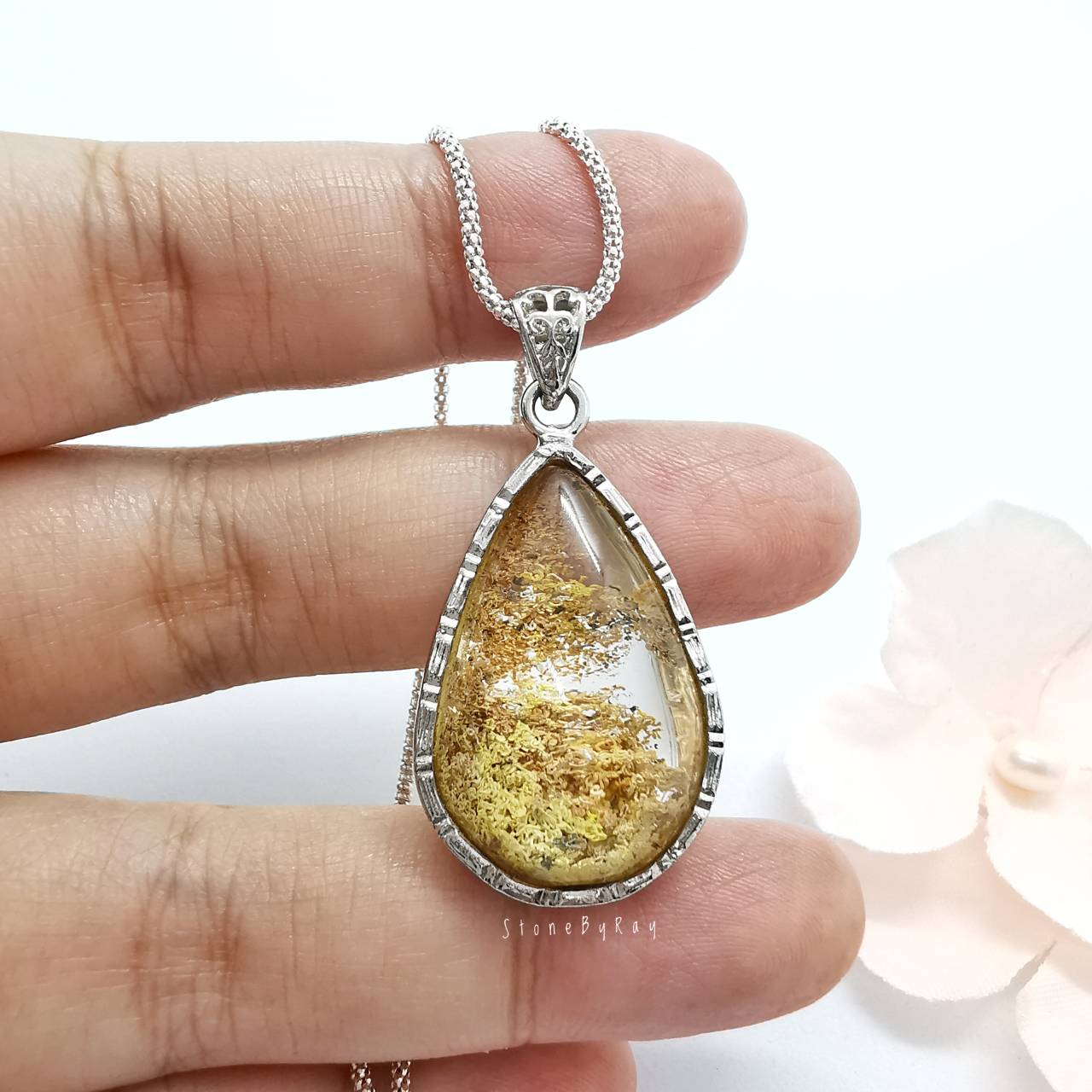 สร้อยคอเงินจี้หินโป่งข่าม Lodolite Quartz