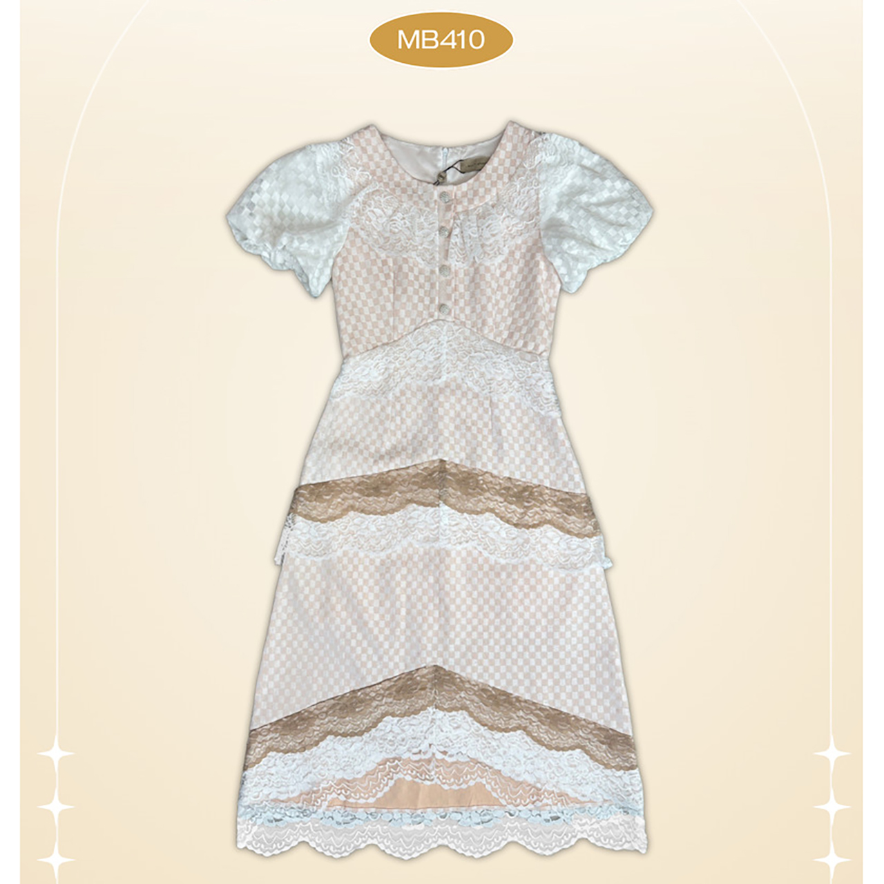 kudapy เดรสยาวสีขาว ลูกไม้ผูกคอไล่สี