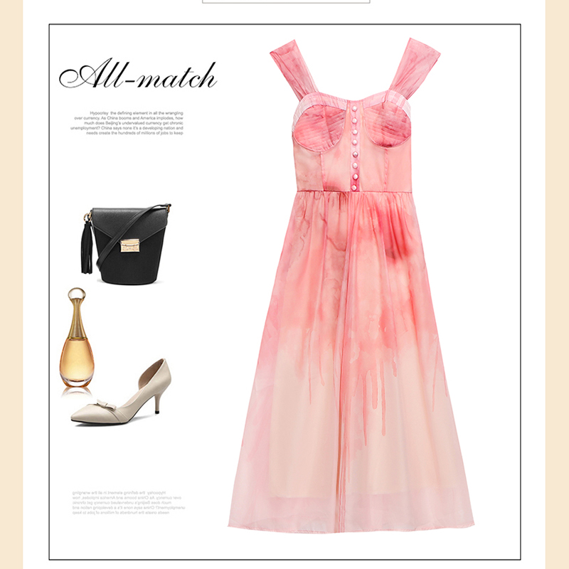 kudapy ชุดเดรสยาวแขนกุดสีชมพูอมแดง เดรสไล่สีแต่งกระดุมหน้า ทรงทิ้งตัวสวยหวานมากค่ะ