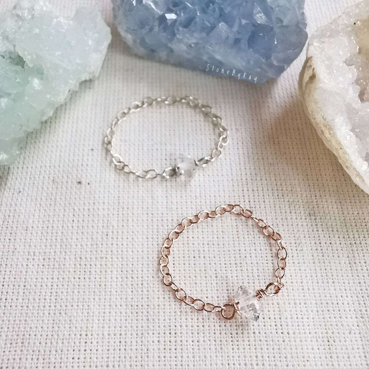 แหวนเงิน+แหวนเงินชุบพิ้งโกลด์หินเฮอร์คิเมอร์ไดม่อน Herkimer Diamond