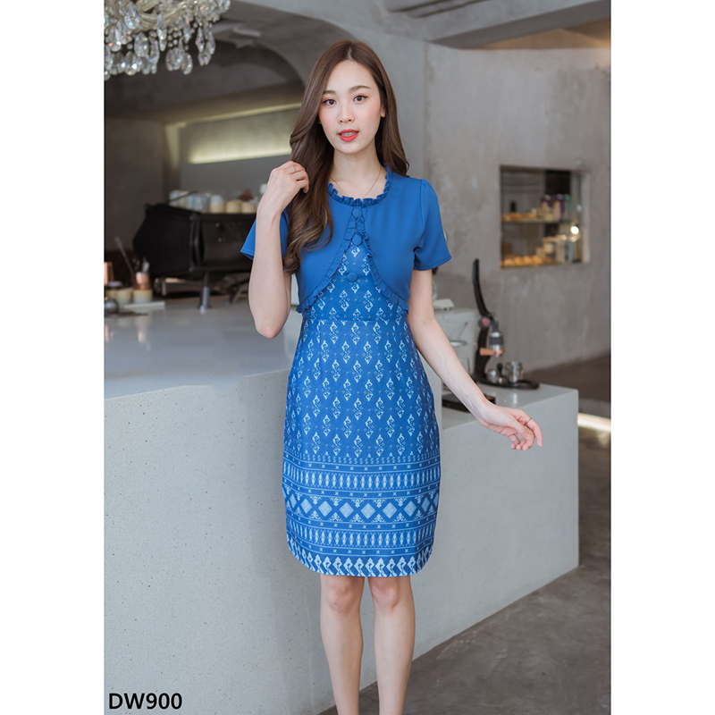 kudapy เดรสสั้นสีแดง/สีม่วง/สีฟ้า กระโปรงผ้าไทยท่อนบนสีพื้น