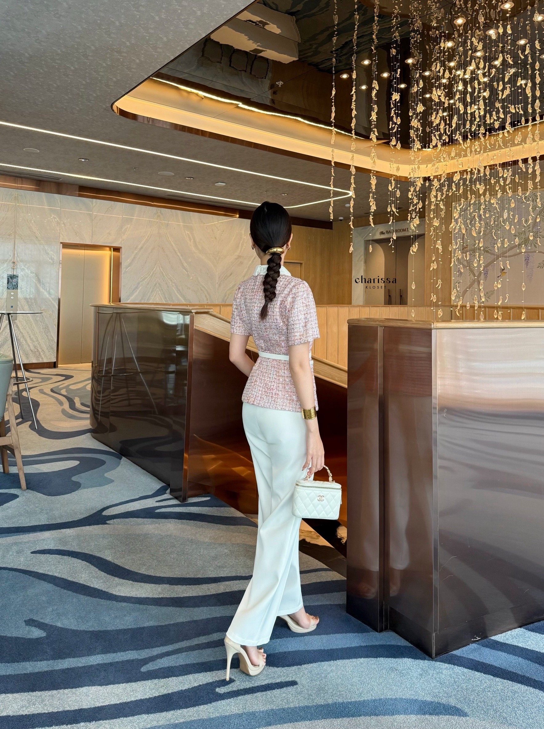 kudapy ชุดเซ็ท 3 ชิ้น เสื้อทวิตแขนสั้น + กางเกง มาพร้อมเข็มขัด เสื้อทวีตแขนสั้น คอปก