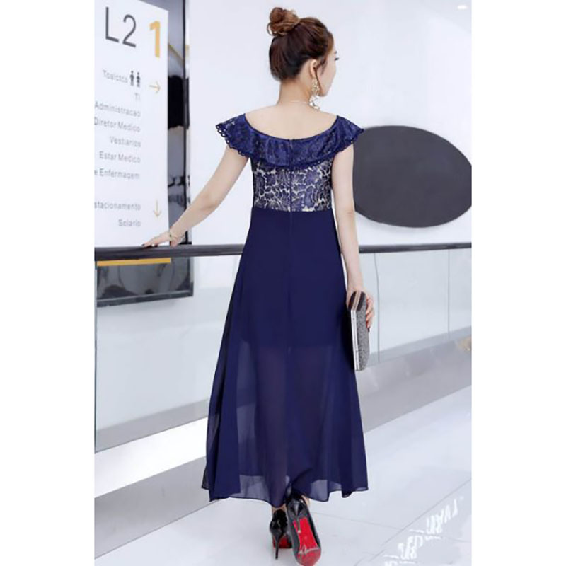 kudapy ชุดเดรสยาวสีน้ำเงิน สวยเรียบหรูกระโปรงแหวกดูทันสมัย