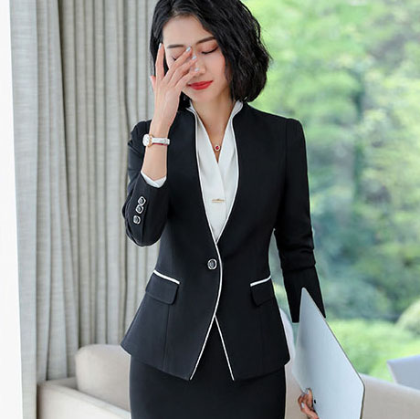 kudapy เสื้อสูทผู้หญิงแฟชั่นสีดำ แต่งขอบขาว แขนยาว
