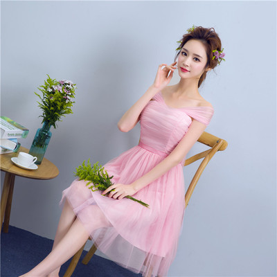 kudapy ชุดเดรสสั้นเปิดไหล่ สีม่วง/สีครีม ชุดไปงานแต่งแขนกุด กระโปรงบาน เอวเข้ารูป สม็อคหลังยืดได้ตามตัว