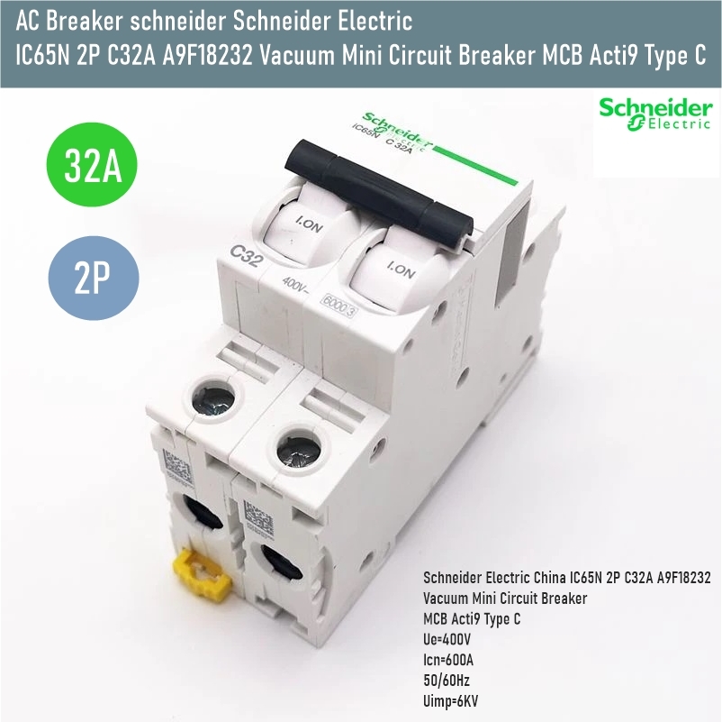 Schneider Electric - Miniature Circuit-Breaker, Acti9 AC Breaker schneider Schneider Electric China IC65N 2P C32A A9F18232 Vacuum Mini Circuit Breaker MCB Acti9 Type C