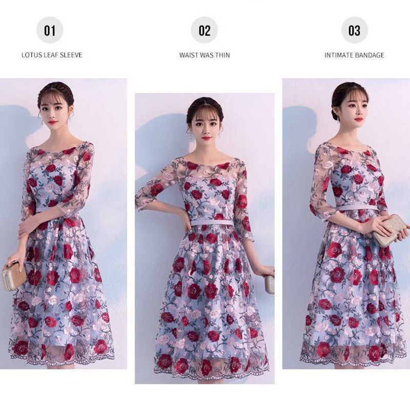 kudapy เดรสสั้นสีม่วงอมเทา งานปักแขนศอก ใช้ผ้าเนื้อดีปักลายดอกไม้ ด้วยไหมเนื้อเงา ข่วงอกตัดเย็บอย่างด