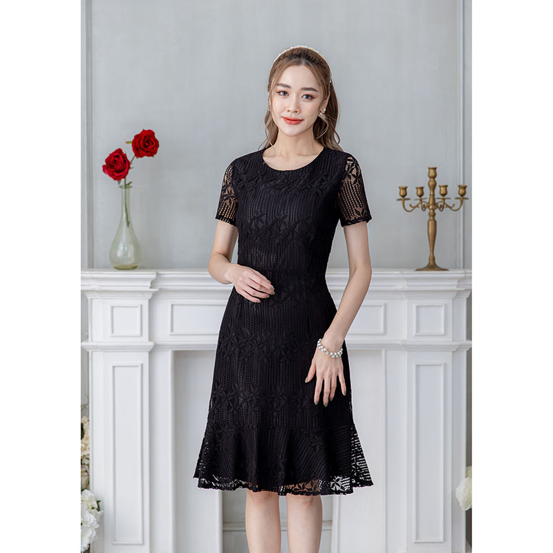 kudapy เดรสสั้นสีดำ ลูกไม้ลายสวย เนื้อผ้าอย่างดี มาในทรงคลาสสิคที่ใส่ได้ตลอด