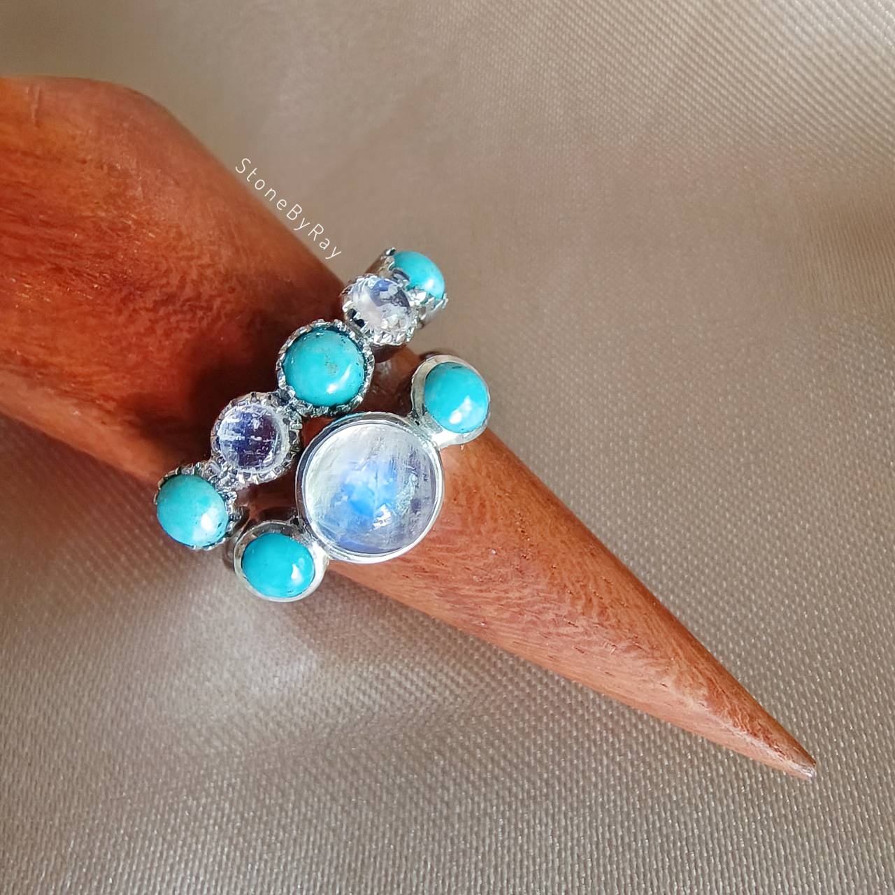 แหวนเงินหินมูนสโตนเทอร์ควอยส์ Moonstone+Turquoise