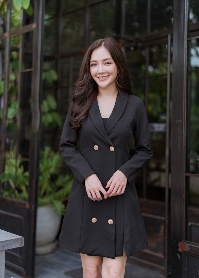 เดรสสั้นทรงสูทสีดำ ดีเทลเปิดหน้าได้ ใส่ทำงาน ใส่เที่ยวได้หมด 2XL