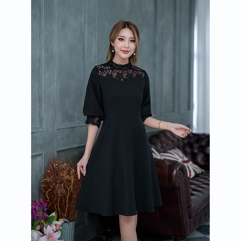 kudapy เดรสสั้นสีขาว/สีชมพู/สีดำ ทรงแขนพองจั้มปลายแขนช่วงแขนดูสวยดูแพง ดูไฮโซมากๆ