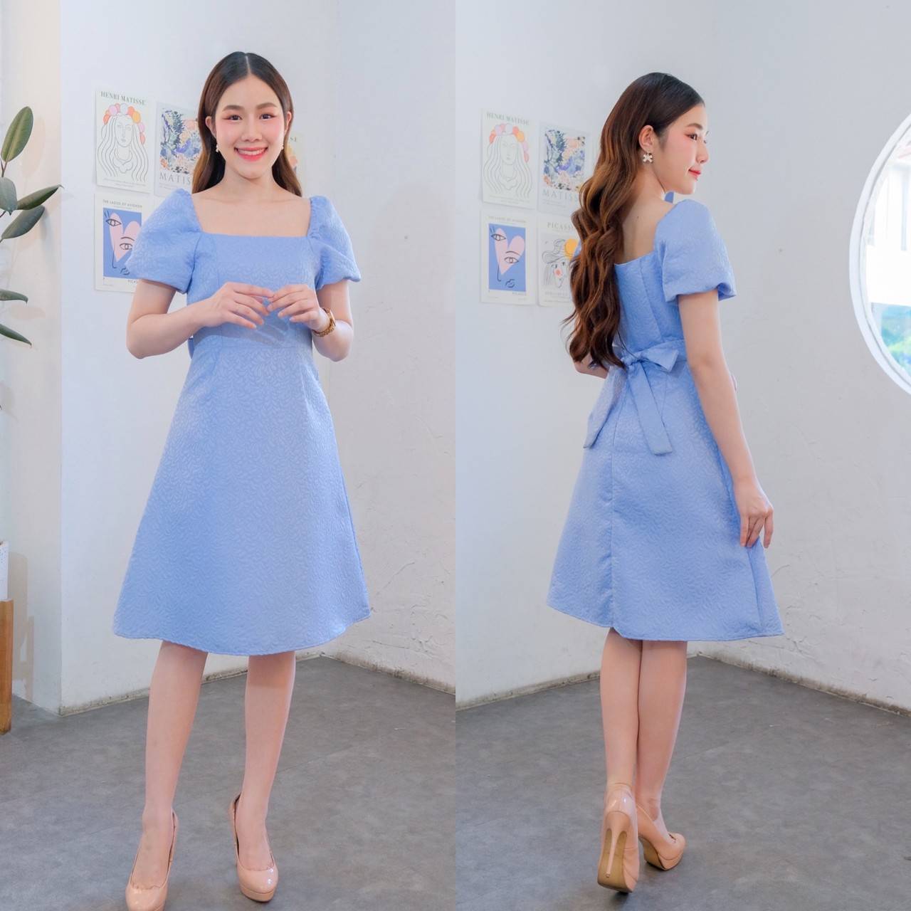 kudapy เดรสสั้นคอเหลี่ยนใส่ออกงานสีแดง,สีฟ้า,สีขาว,สีชมพูอ่อน,สีเขียวพาสเทล เดรสสั้นพอดีเข่า ใส่งานแต่ง งานบุญได้หมดค่ะ